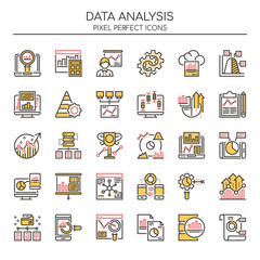 Data Analysis , Thin Line and Pixel Perfect Icons.