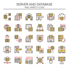Server and Database , Thin Line and Pixel Perfect Icons.