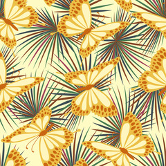 pattern with tropical butterflies