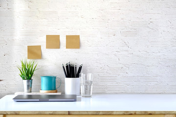 Stylish workplace with copy space, Designer mockup desk work.