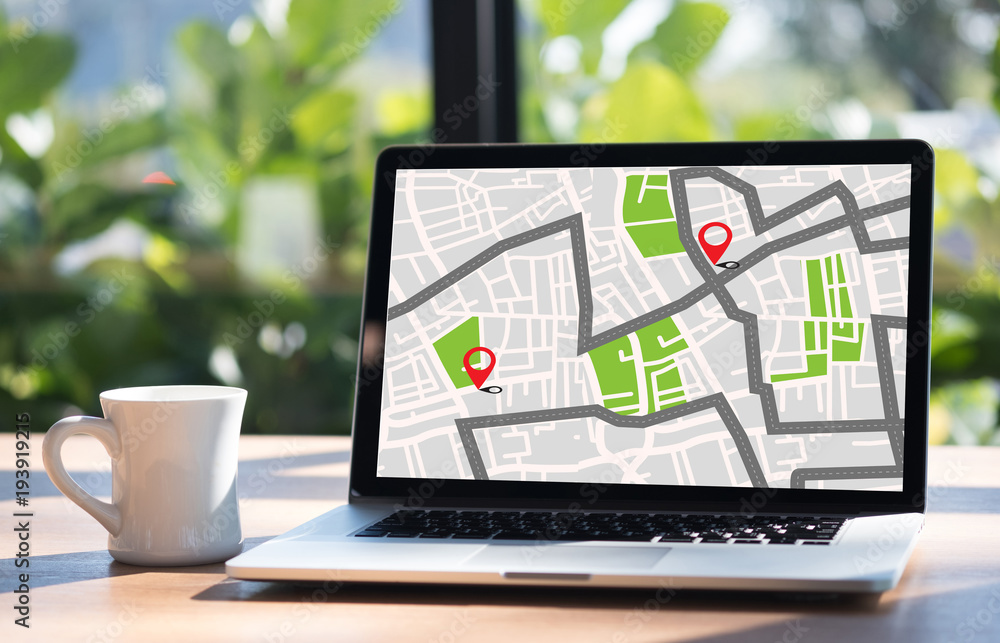 Poster gps map to route destination network connection location street map with gps icons navigation