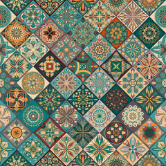 Seamless pattern with decorative mandalas. Vintage mandala elements. Colorful patchwork. - 193920668