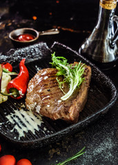 grilled steak on the pan
