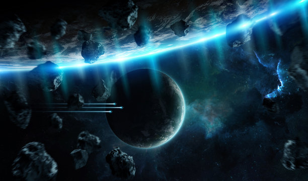 Distant planet system in space with exoplanets 3D rendering elements of this image furnished by NASA