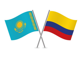 Kazakhstan and Colombia flags. Vector illustration.