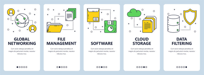 Vector modern thin line networking vertical web banner set