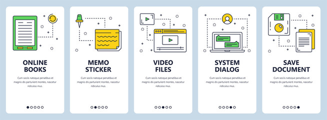 Vector modern thin line online books vertical web banner set