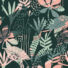 Abstract floral seamless pattern with trendy hand drawn textures.
