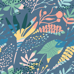 Fototapeta na wymiar Abstract floral seamless pattern with trendy hand drawn textures.