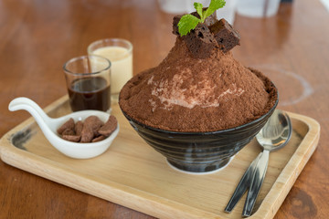 Korean Dessert - Chocolate bingsu or ice snow flake with fresh milk