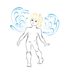 angel 1. smiling angel in full length with blue eyes on white background