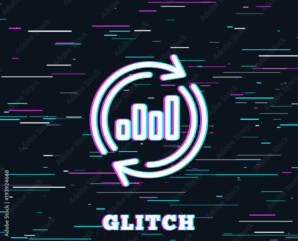 Aufkleber Glitch effect. Chart line icon. Update Report graph or Sales growth sign. Analysis and Statistics data symbol. Background with colored lines. Vector