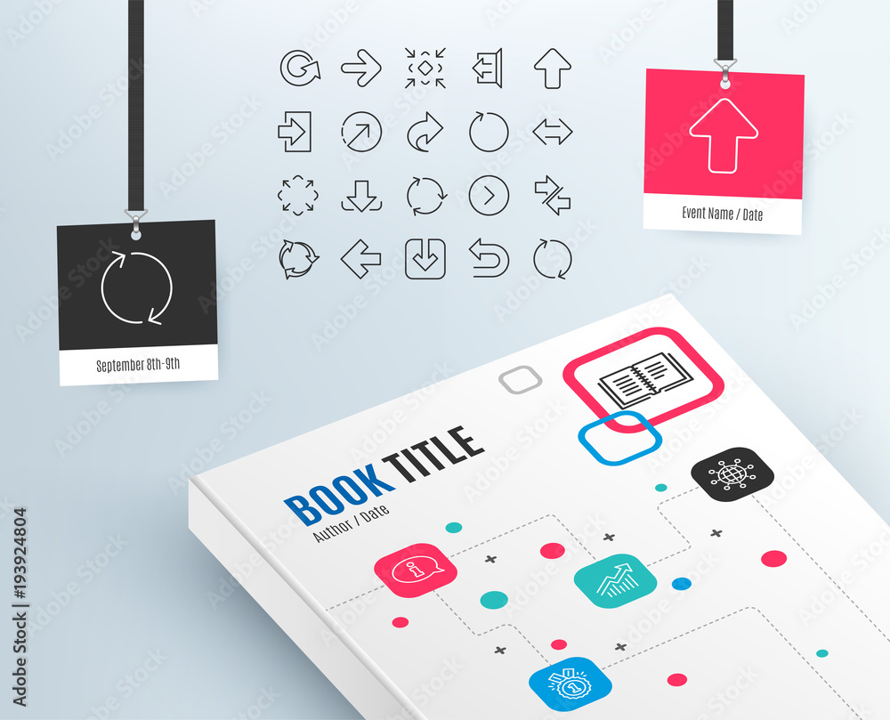 Poster linear arrow icons. set of download, synchronize and recycle signs. undo, refresh and login symbols.