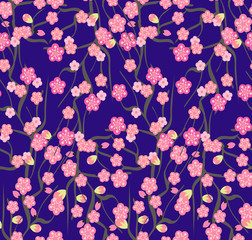 Cherry blossoms with the branches pattern on a violet background.