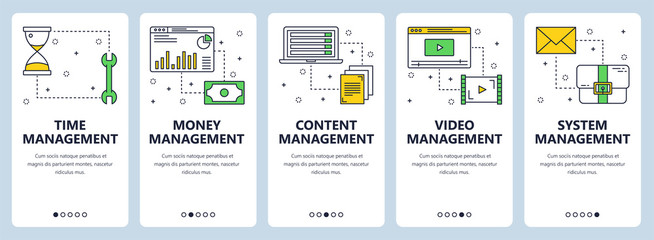 Vector modern thin line time management vertical banner set