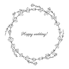 Lavender flowers decorative wreath isolated on white background, Round frame hand drawn doodle vector sketch herbal line art graphic design for greeting card, invitation, wedding design, cosmetics