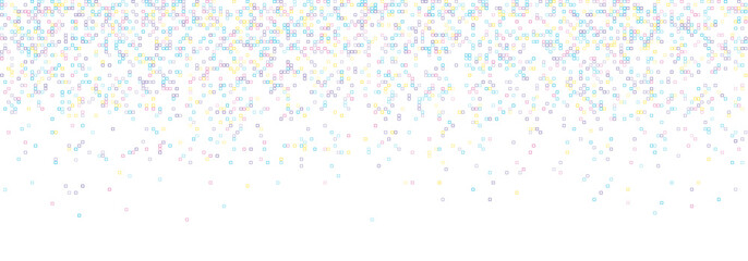 Rain from squared random placed pixels. Neural training conception. Falling information parts. Digital gradient from pixels mosaic. Abstract technologycal colorful background. Vector illustration
