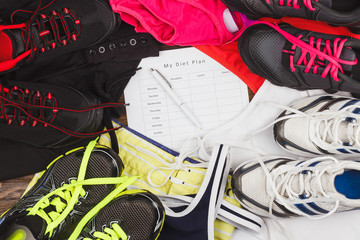 Sneakers, sport clothing and a diet plan