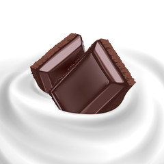 chopped chocolate bar floating in whipped cream or yogurt wave pure vector illustration for milk products and beverage design high quality art