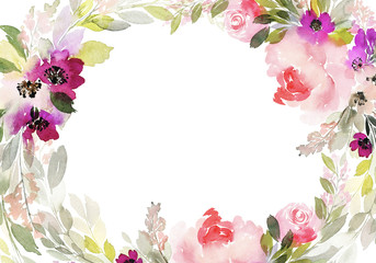 Greeting card with watercolor flowers handmade.