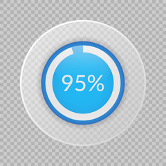 95 percent pie chart on transparent background. Percentage vector infographics. Circle diagram isolated. Business illustration icon for marketing project, finance, financial report, web design