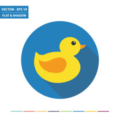 Rubber duck flat icon with long shadow. Vector Illustration.