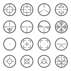 Vector image of tactical sights icons. For use on web sites, in applications and games. Black and flat design.
