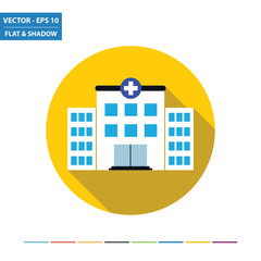 Hospital flat icon with long shadow. Vector Illustration.