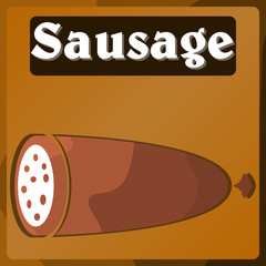 Vector image of a plate in the supermarket department with sausage products. Color pattern. Background. Stickers.