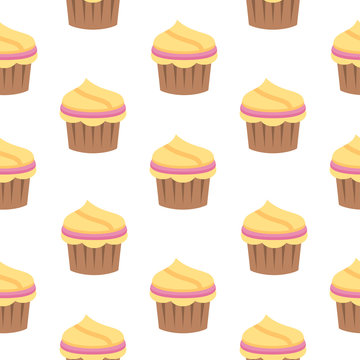 Seamless pattern with cupcake in flat style.Vector illustration