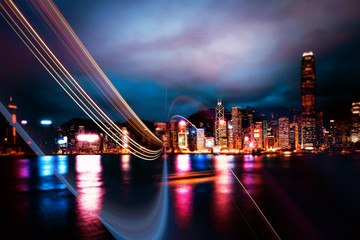 double exposure with traffic light in the Hong Kong city night
