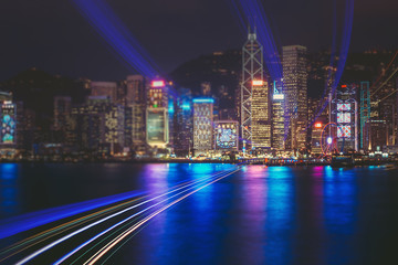 Fototapeta premium double exposure with traffic light in the Hong Kong city night