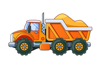 Fototapeta na wymiar Orange Truck with Sand Side View Coloring Book. Line Art