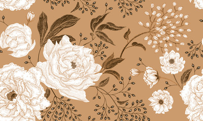 Nahtloses Blumenmuster der Weinlese. © marinavorona