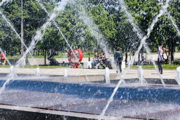 People at the fountain.