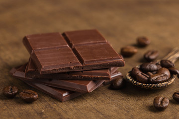 Chopped bitter chocolate with coffee beans