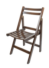  brown wooden folding chair on a white background, isolated