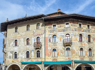 Frescoes on the Cazuffi-Rella houses in Duomo square. Trento, Trentino Alto Adige, Italy