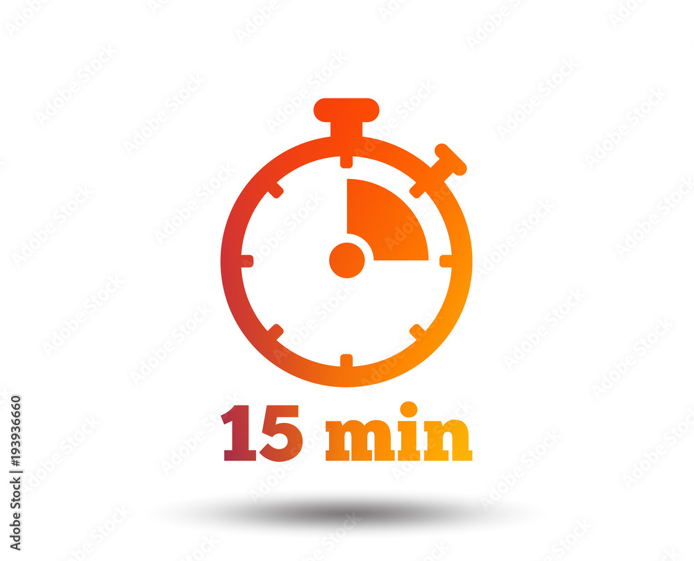 Poster timer sign icon. 15 minutes stopwatch symbol. blurred gradient design element. vivid graphic flat ic