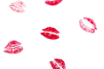 red kissed lips  on white background