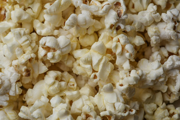 Popcorn background, macro shot of popcorn