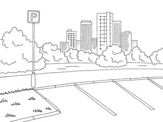 Parking graphic black white city landscape sketch illustration vector