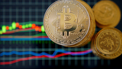 Bitcoin symbol. Financial graph background, crypto currency