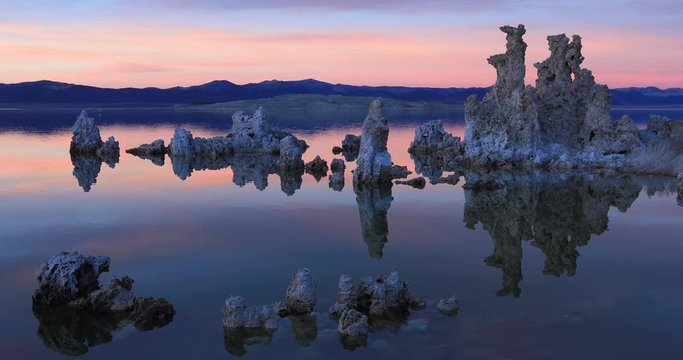 Mono lake tufas reflections on sunet