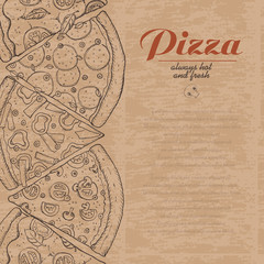 Vector background with pieces of pizza