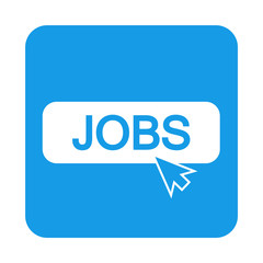 Icono plano puntero en banner JOBS en cuadrado azul
