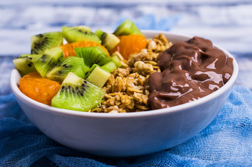 Granola with chocolate yogurt