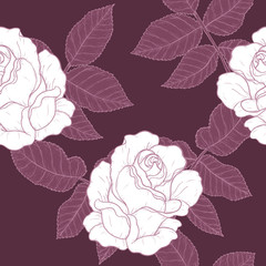 Rose pattern by hand drawing.Red rose high detail for wallpaper.Flower seamless pattern on vintage background.Rosa queen elizabeth rose for batik cloth.
