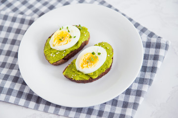 toast avocado and fried mushrooms boiled egg with bean sprouts