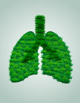 Lungs from green leaves. Energy saving concept or World Tuberculosis Day poster. Vector, oxygen for the earth.